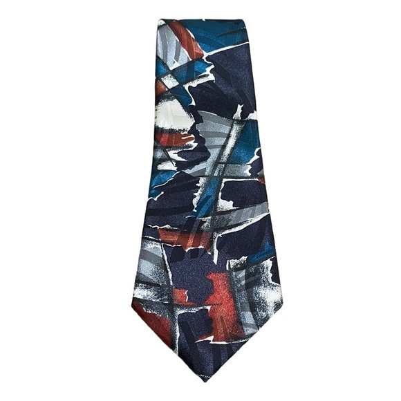 Vintage Pierre Cardin Abstract Tie Maroon Teal Geometric 90s Necktie - Picture 2 of 9